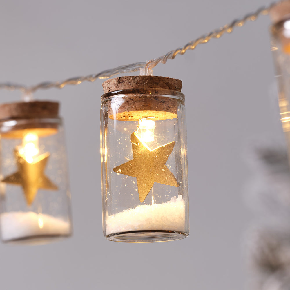 Guirlande Lumineuse à 10 LED Mini Flacons en Verre avec Étoiles Dorées