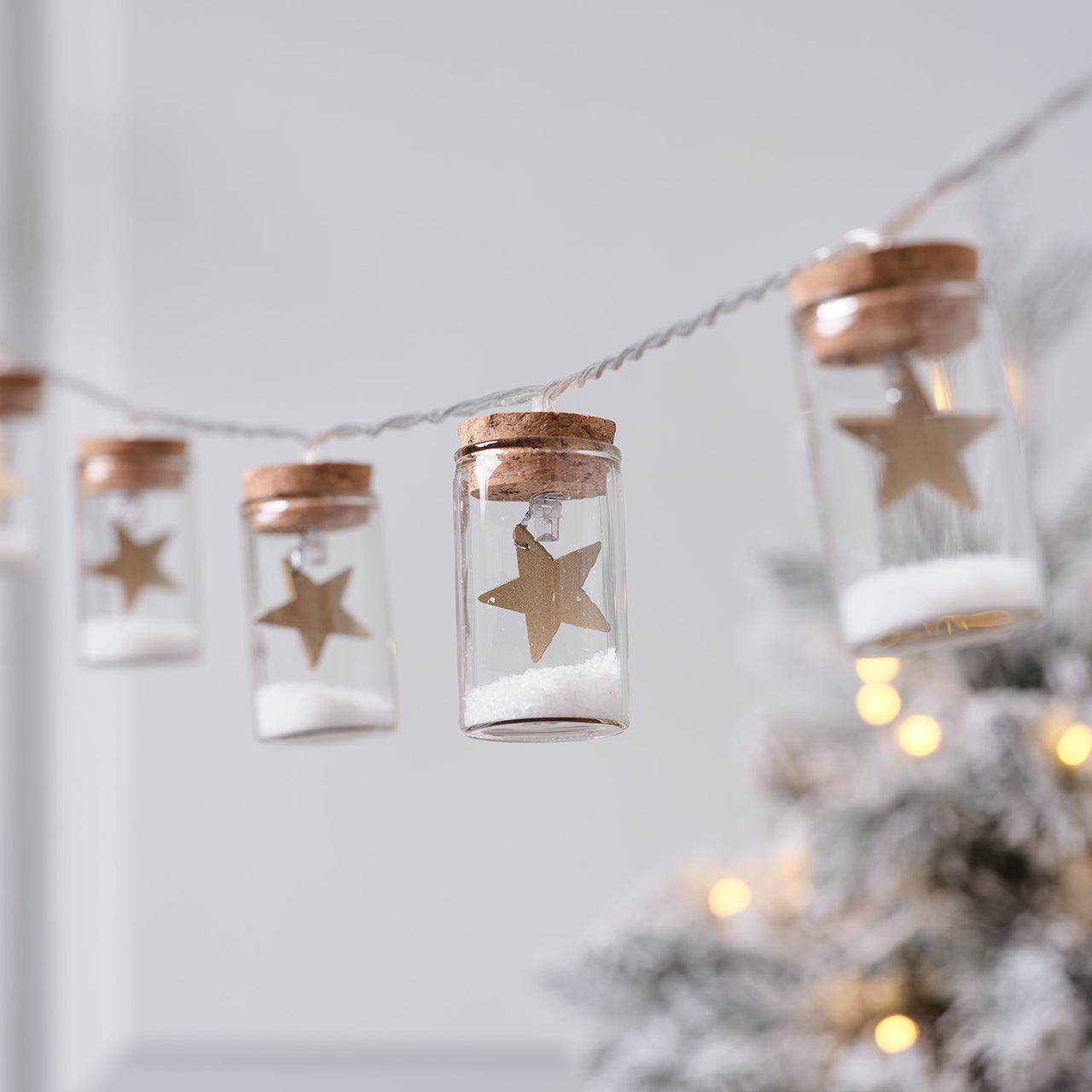 Guirlande Lumineuse à 10 LED Mini Flacons en Verre avec Étoiles Dorées