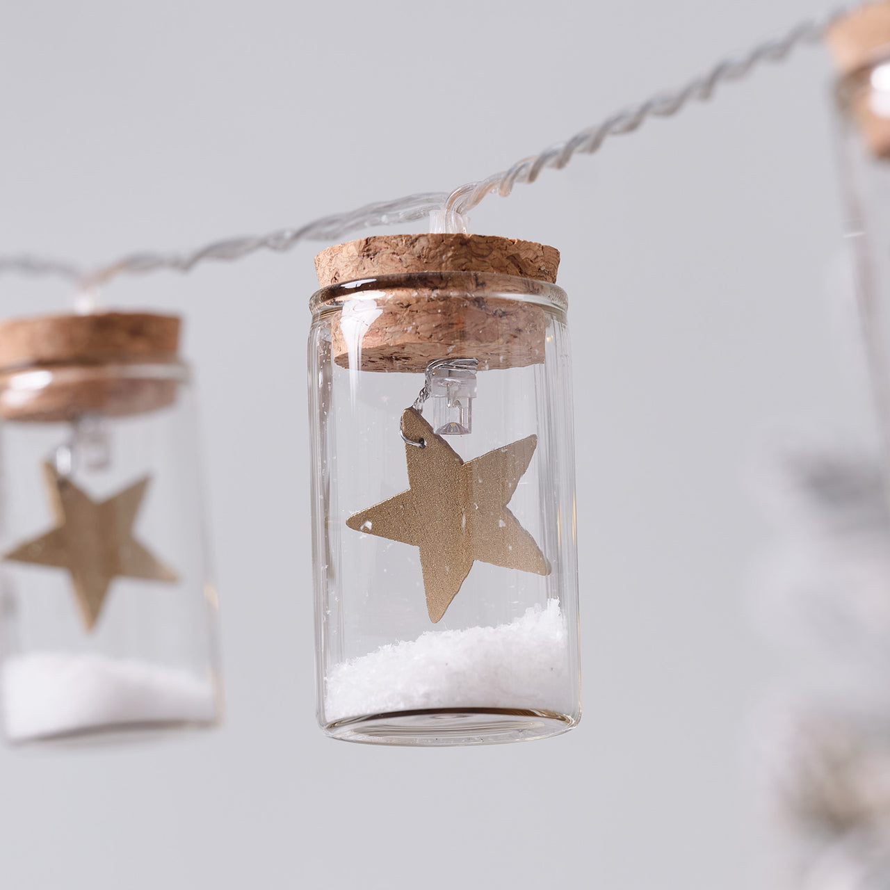 Guirlande Lumineuse à 10 LED Mini Flacons en Verre avec Étoiles Dorées