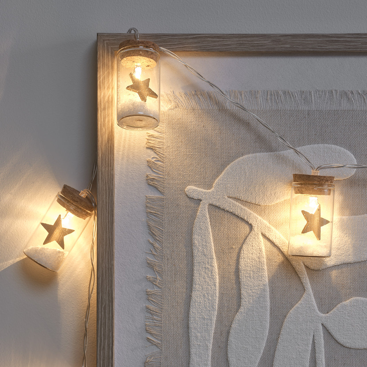 Guirlande Lumineuse à 10 LED Mini Flacons en Verre avec Étoiles Dorées