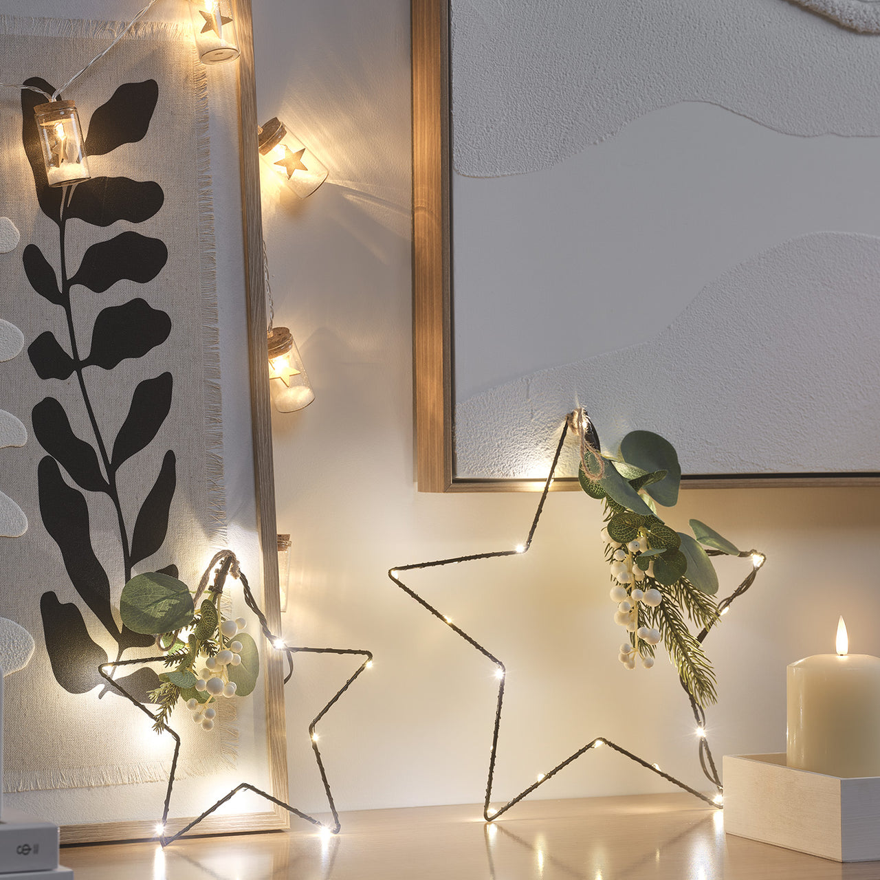 Set de 2 Étoiles Micro-LED avec Feuillage d’Hiver