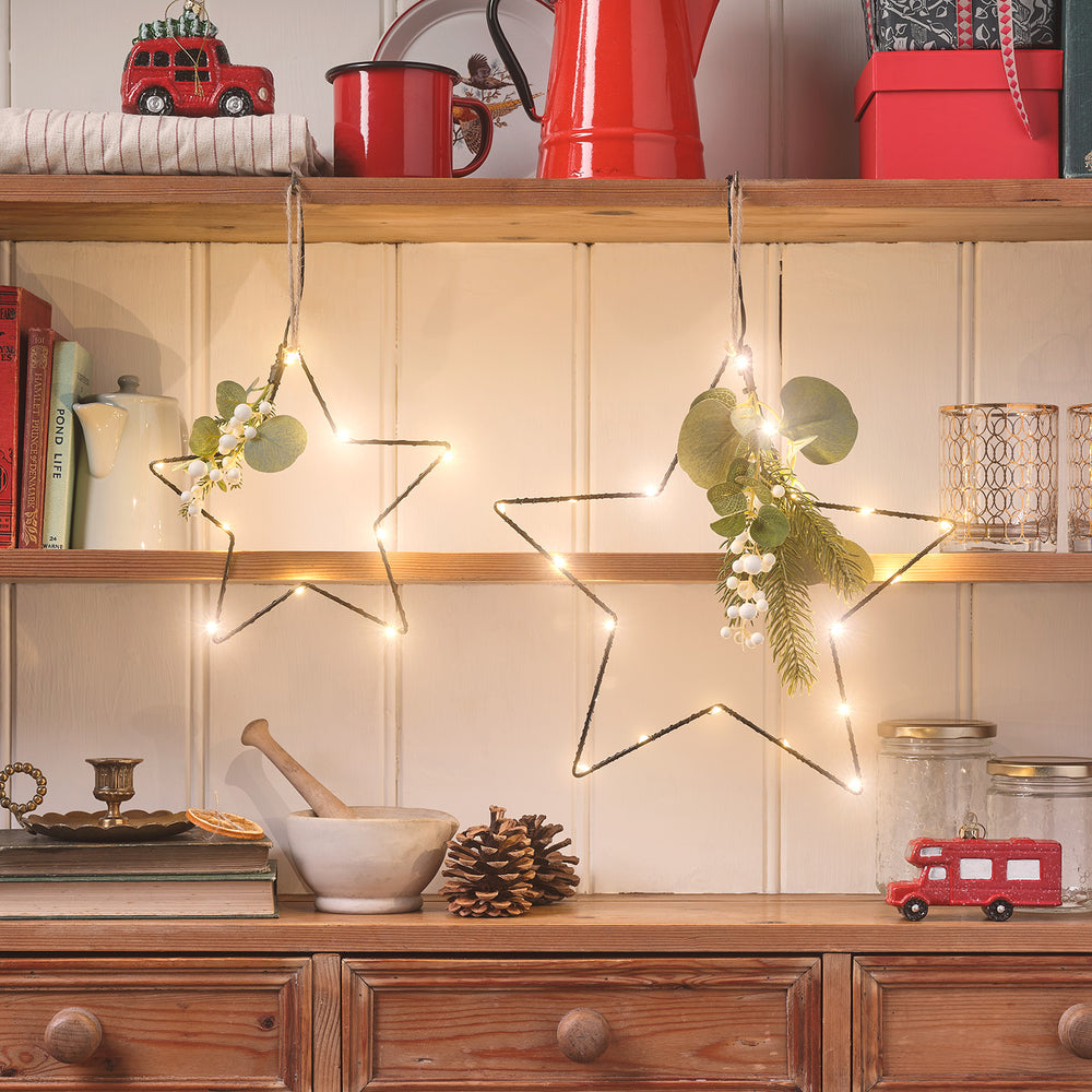 Set de 2 Étoiles Micro-LED avec Feuillage d’Hiver