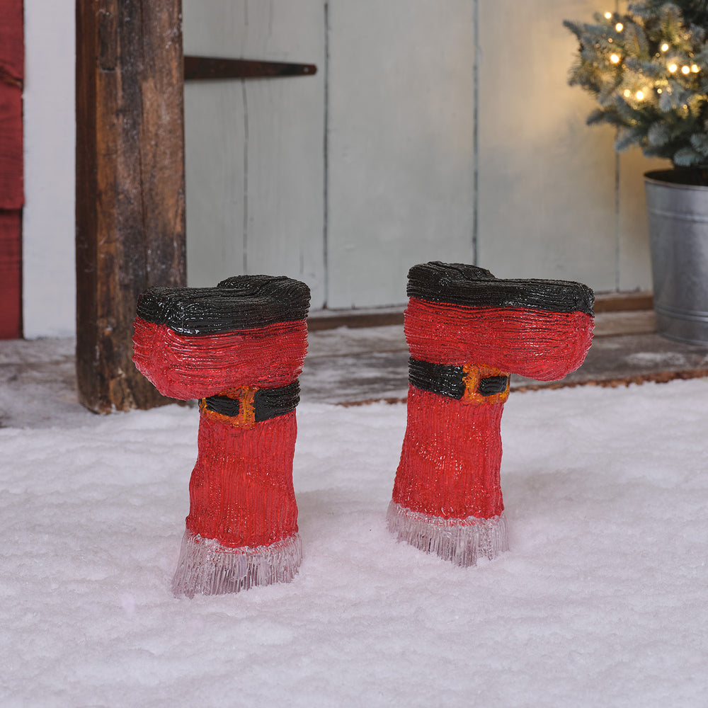 Lot de 2 Bottes du Père Noël Lumineuses en Acrylique sur Piquets