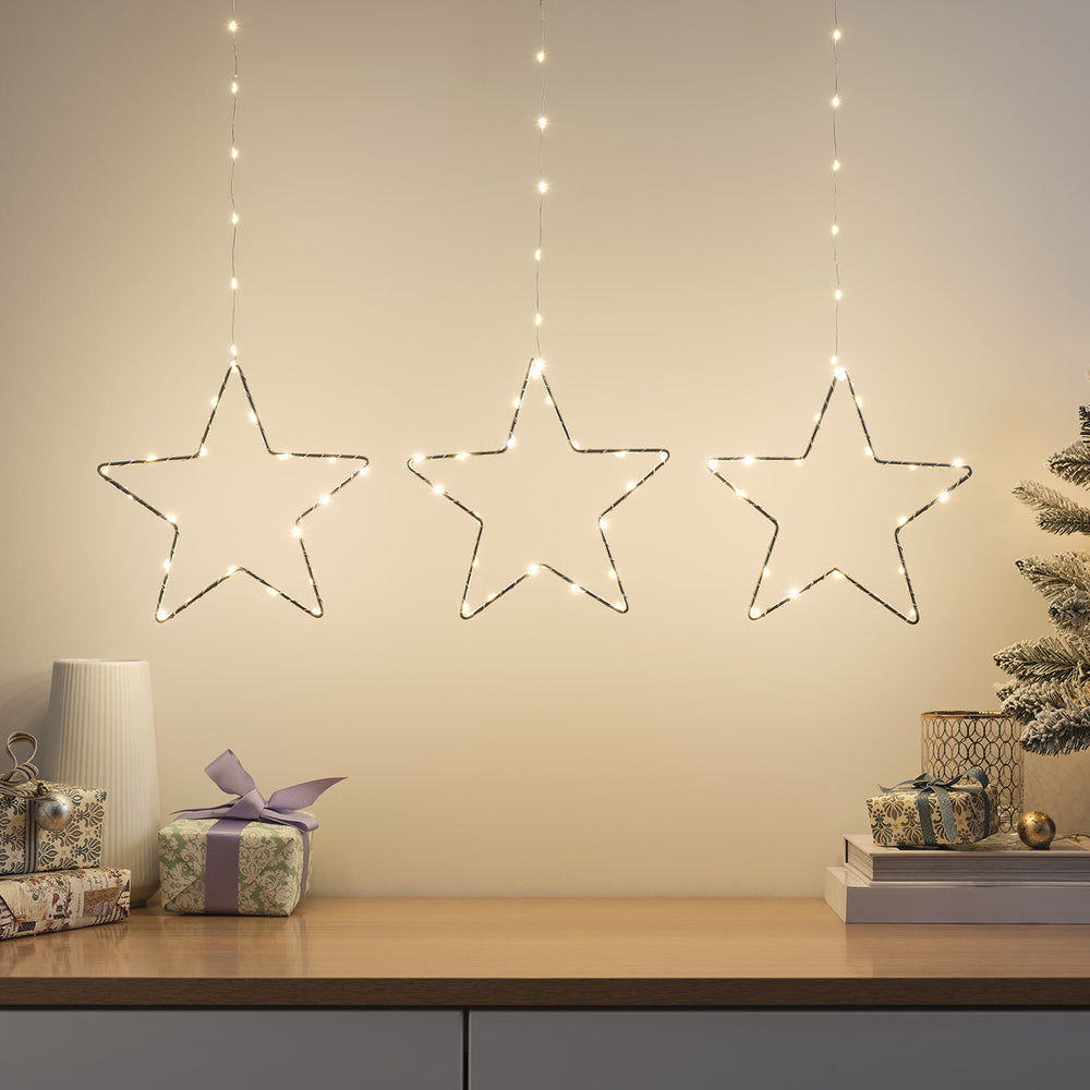 Lot de 3 Étoiles Lumineuses Suspendues d’Extérieur à Piles