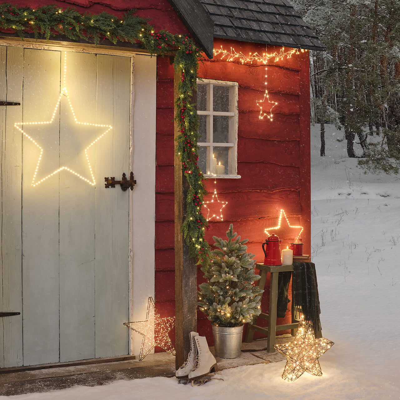 Lot de 3 Étoiles Lumineuses Suspendues d’Extérieur à Piles