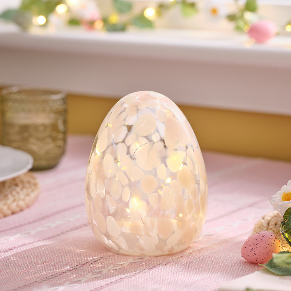 Déco de Pâques Lapin Lumineux en Verre Moucheté Déco de Pâques Lapin Lumineux en Verre Moucheté