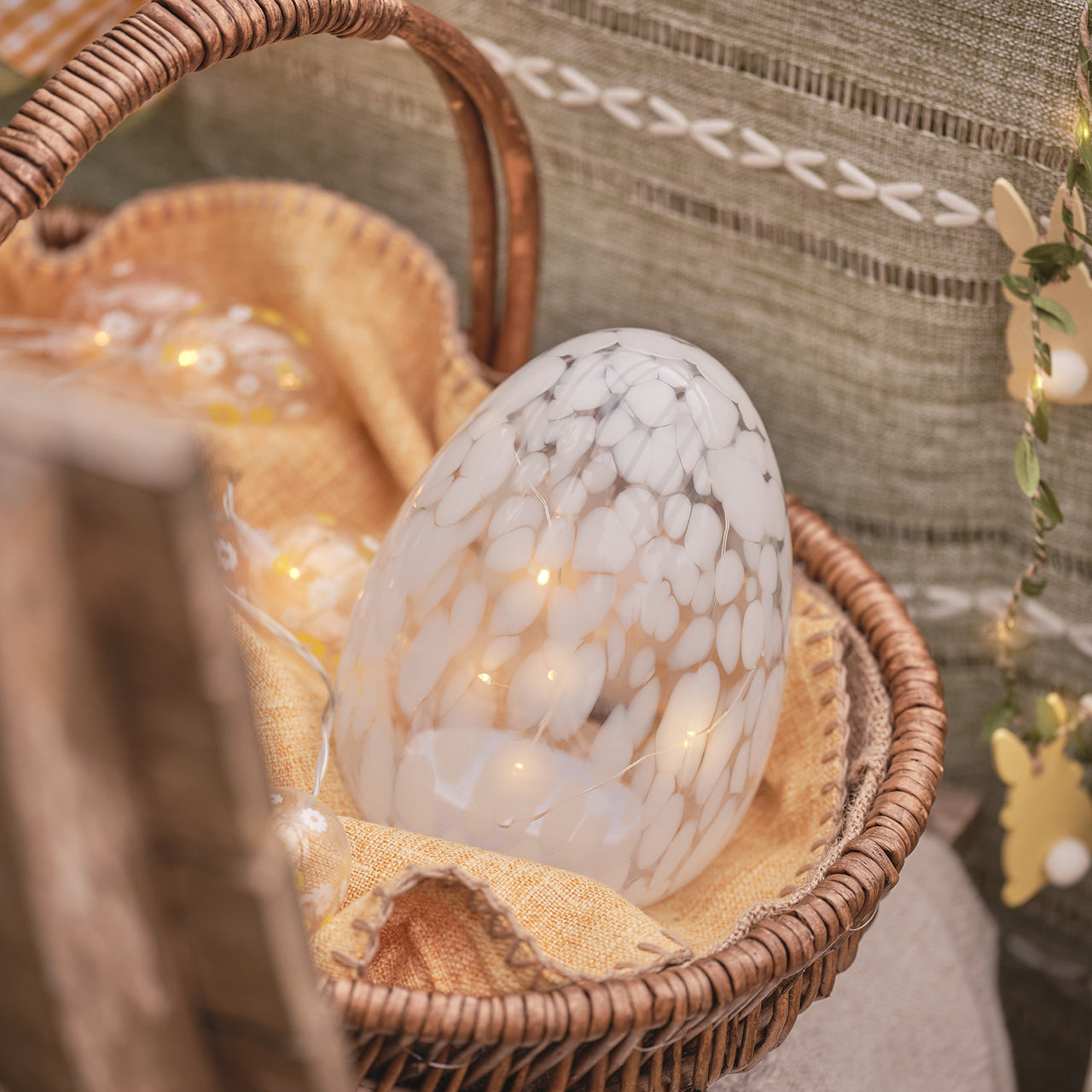 Œuf Lumineux en Verre Moucheté Blanc