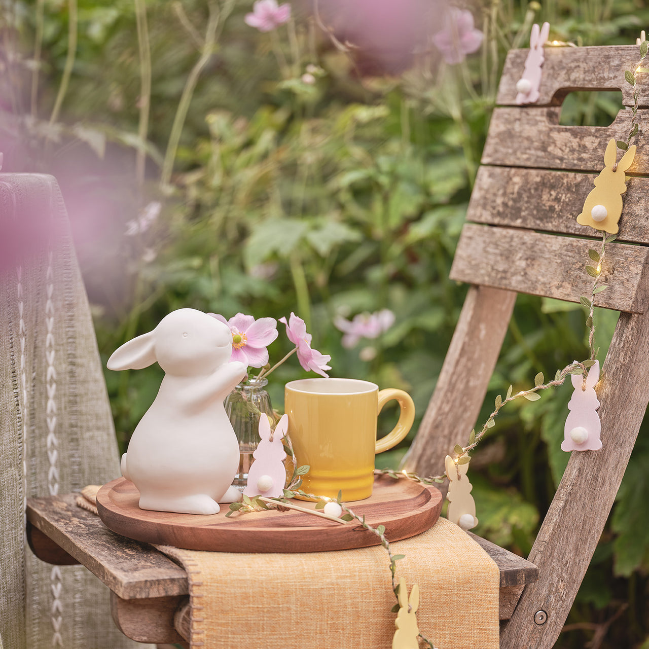 Guirlande Lumineuse de Pâques à Lapins en Bois Pastel 2 m