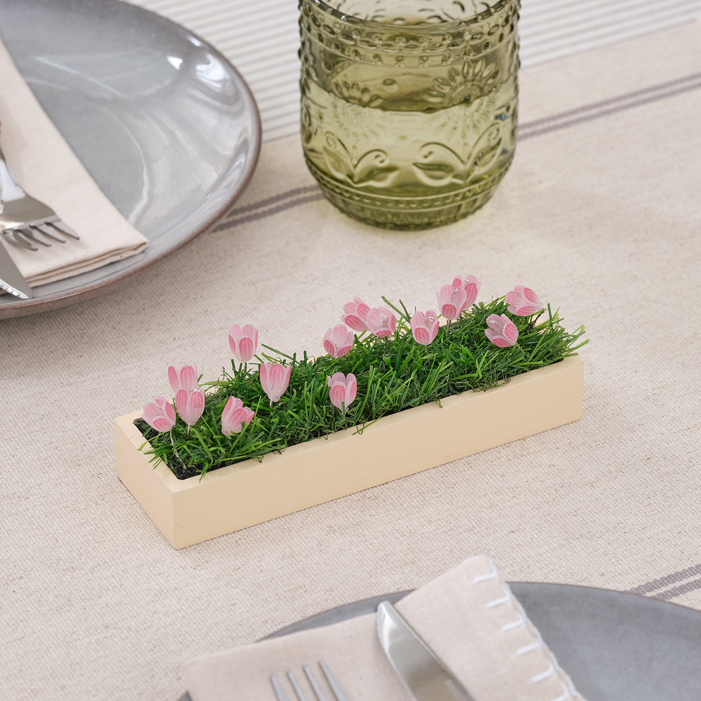 Décoration Lumineuse Tulipes Miniatures Roses sur Lit de Verdure