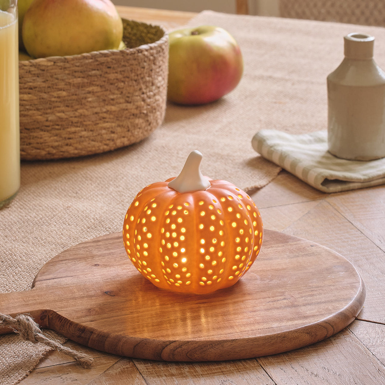 Citrouille Lumineuse en Porcelaine Peinte