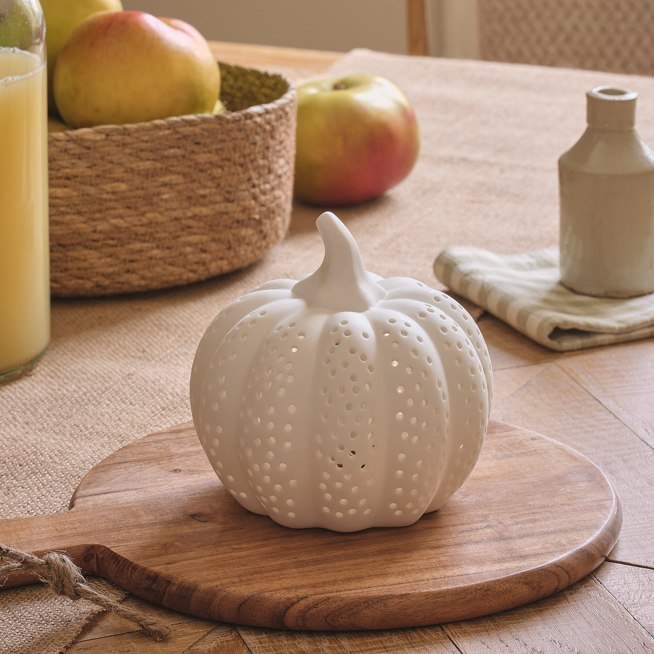 Citrouille Lumineuse en Porcelaine Blanche Mate