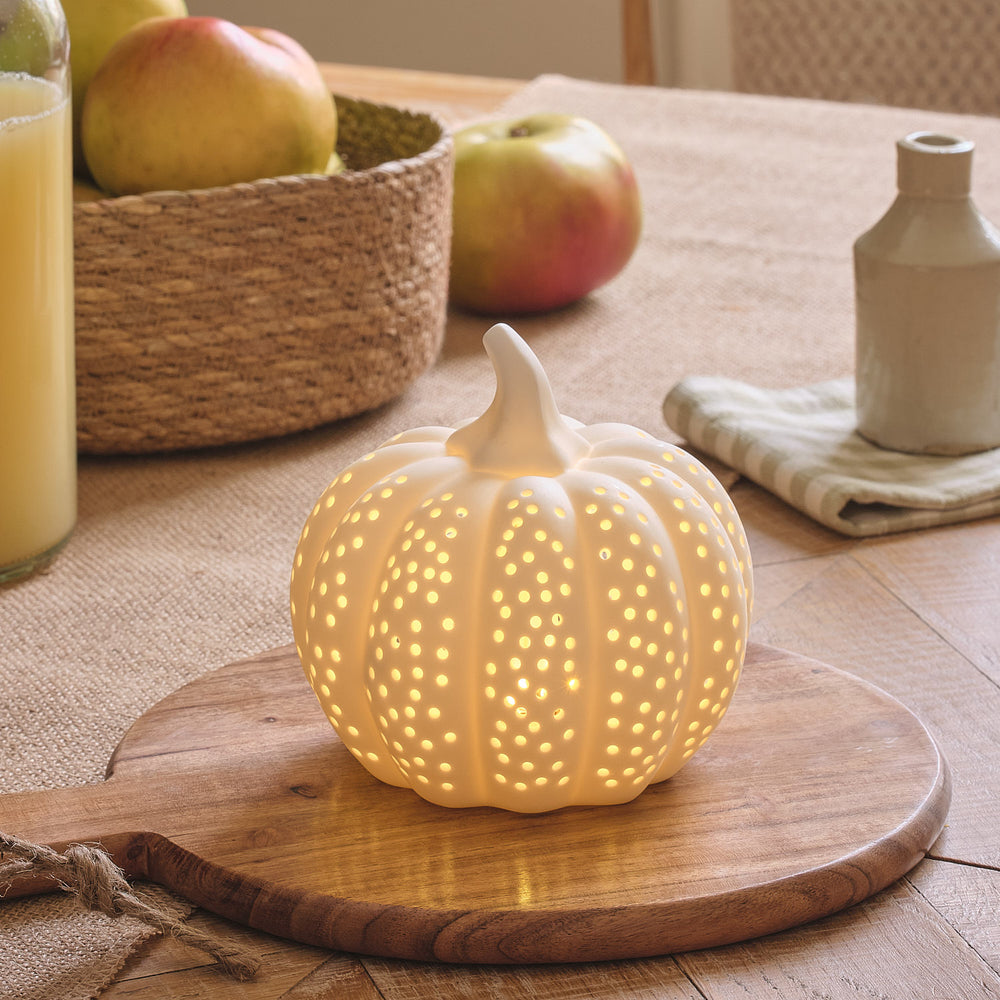Citrouille Lumineuse en Porcelaine Blanche Mate