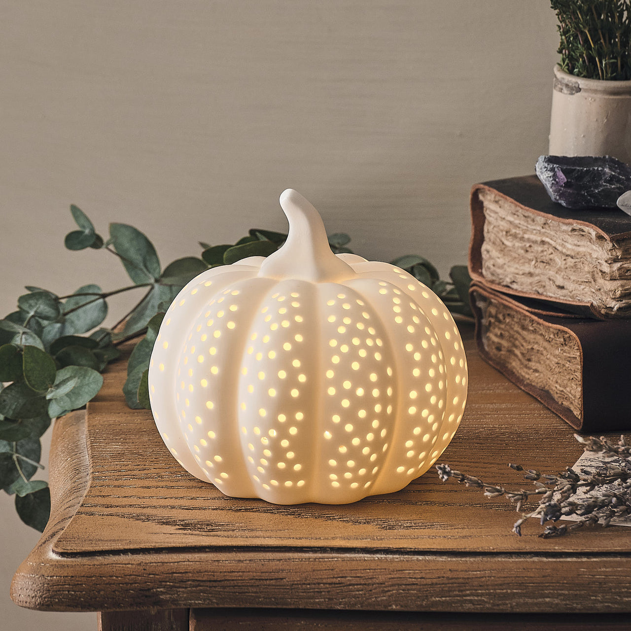 Citrouille Lumineuse en Porcelaine Blanche Mate