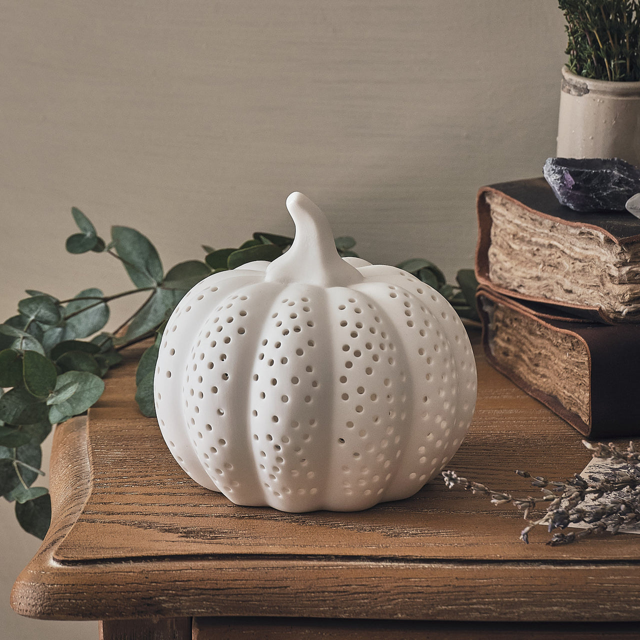 Citrouille Lumineuse en Porcelaine Blanche Mate