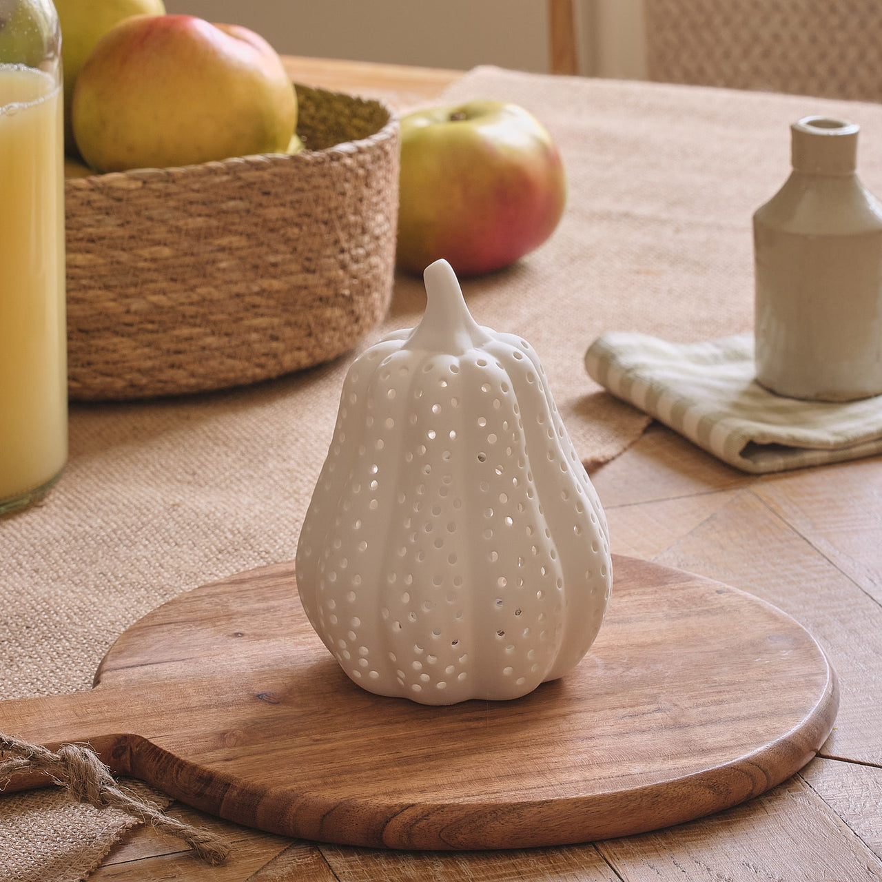 Courge Lumineuse en Porcelaine Blanche Mate