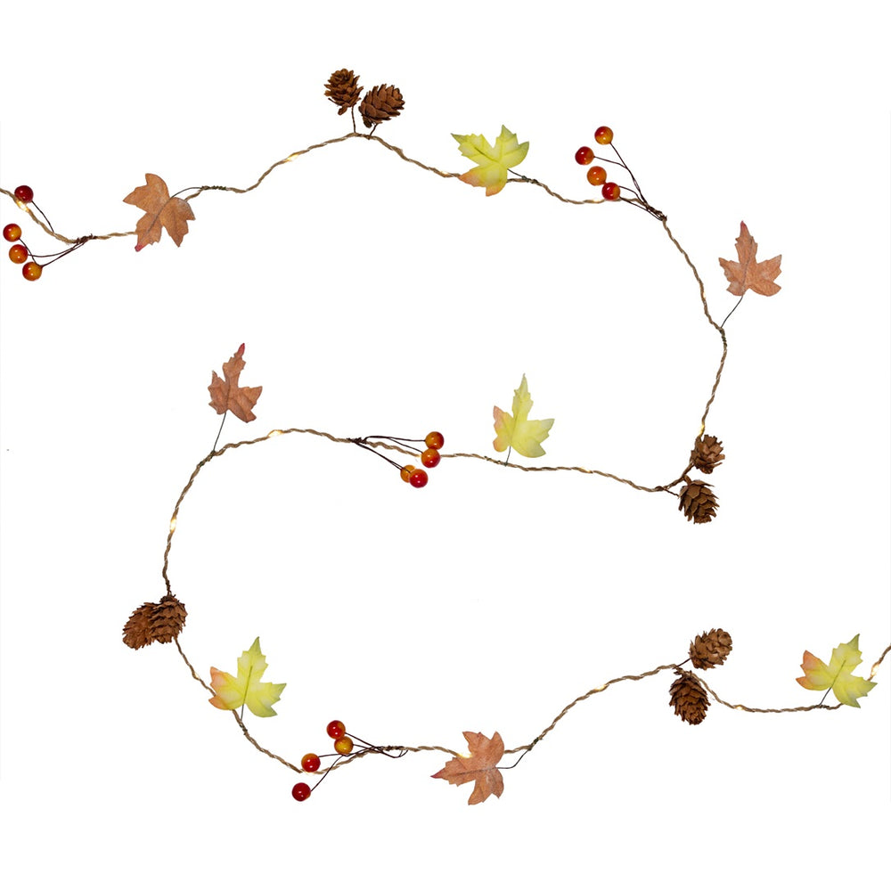 Guirlande Lumineuse Micro LED Feuilles & Pommes de Pin d’Automne 2 m