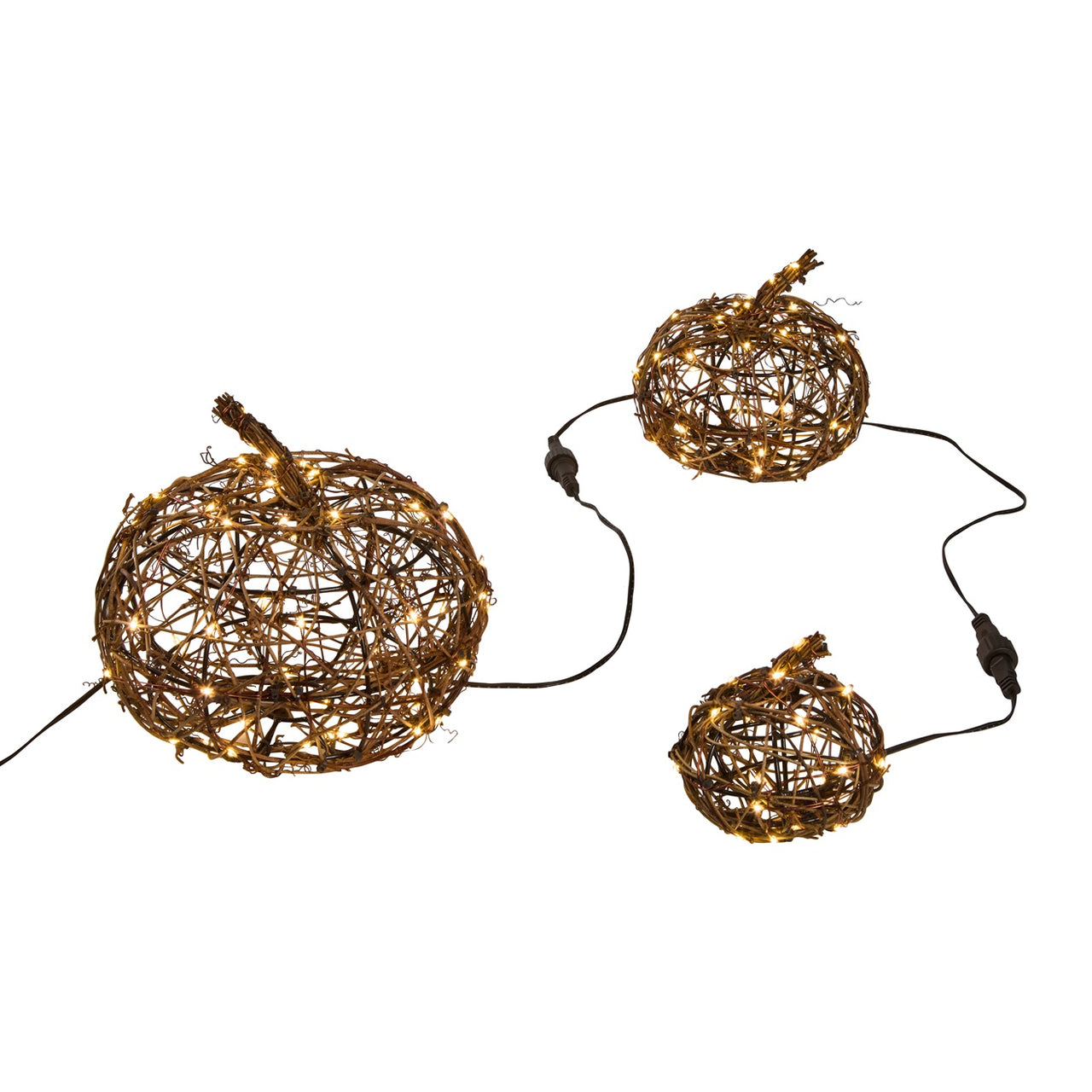 Lot de 3 Citrouilles Lumineuses en Osier à Micro LED