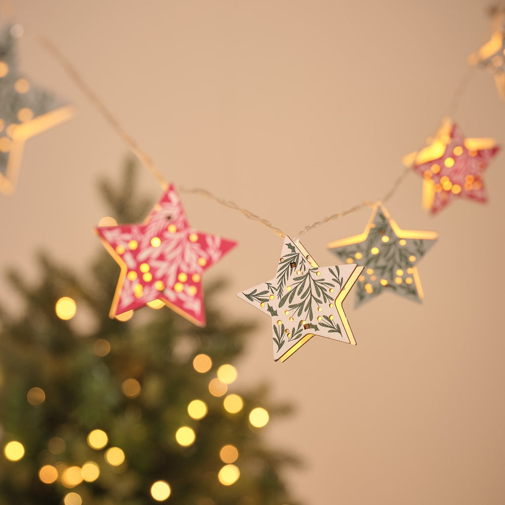 Guirlande Lumineuse à 10 Étoiles en Bois Motif Folk