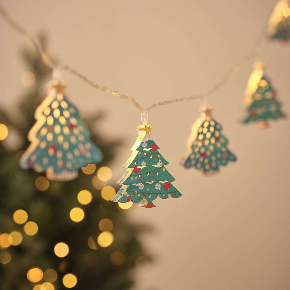Guirlande Lumineuse à 10 Sapins de Noël en Métal