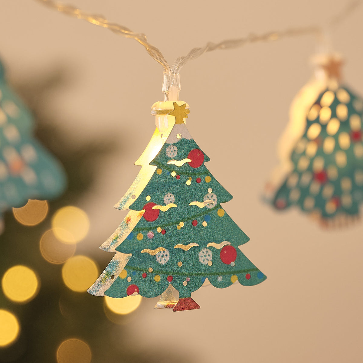 Guirlande Lumineuse à 10 Sapins de Noël en Métal