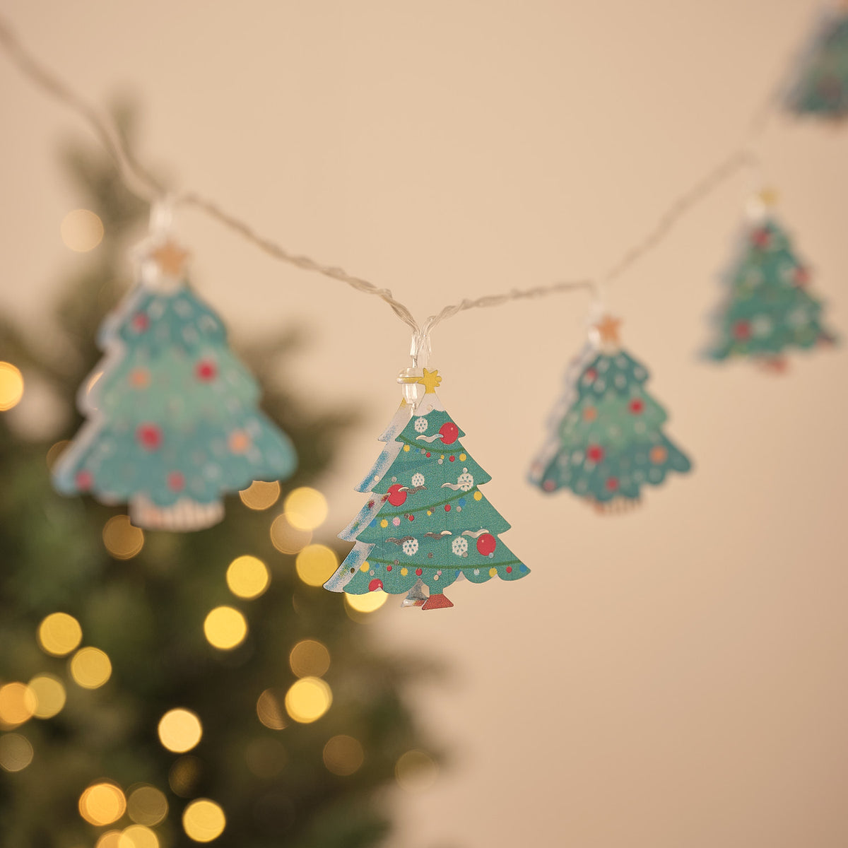 Guirlande Lumineuse à 10 Sapins de Noël en Métal