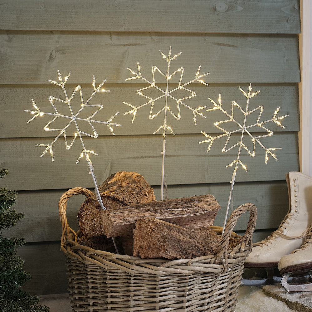 Lot de 3 Piquets de Jardin Flocons Blancs à Micro LED