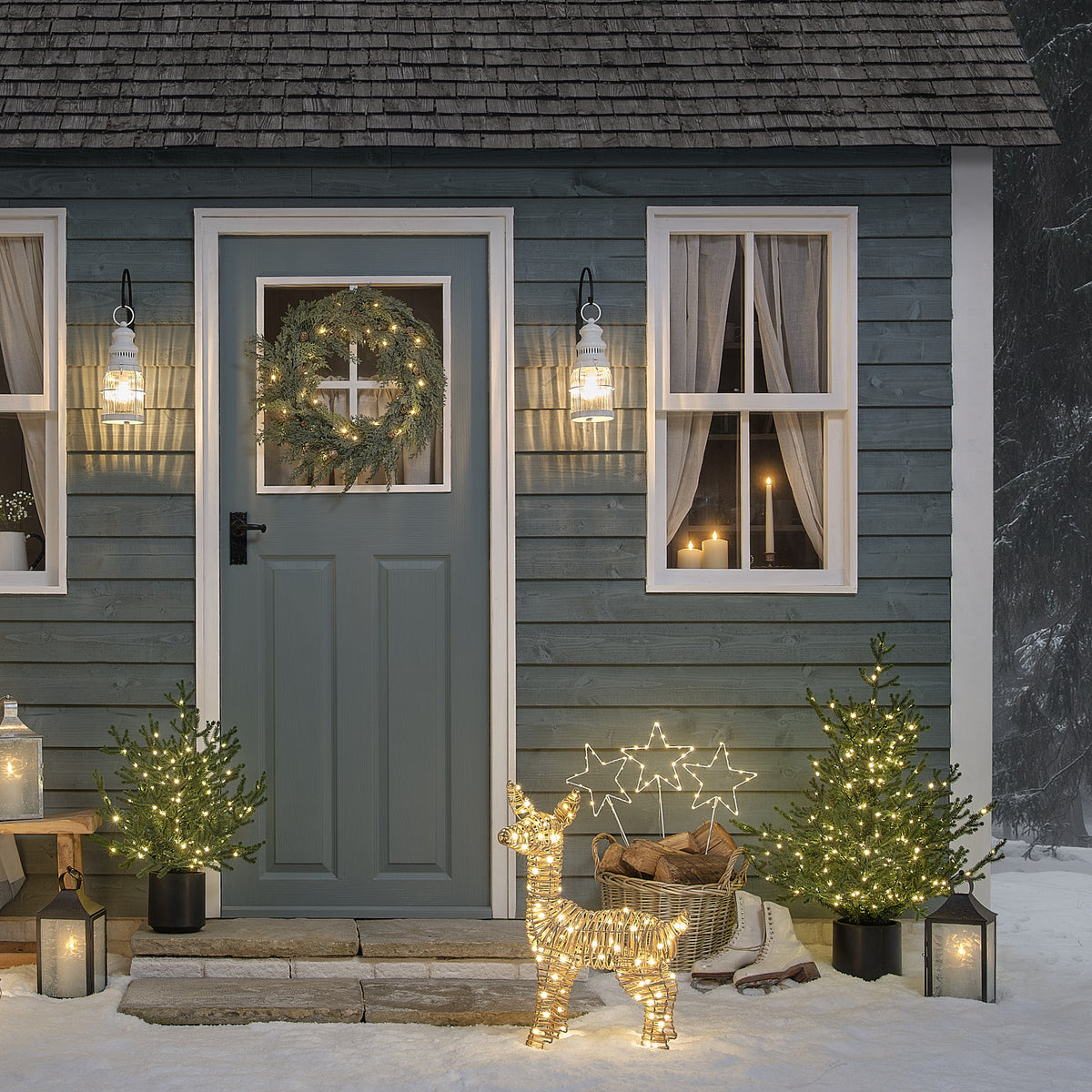 Lot de 3 Piquets de Jardin Étoiles Blanches en Métal à Micro LED