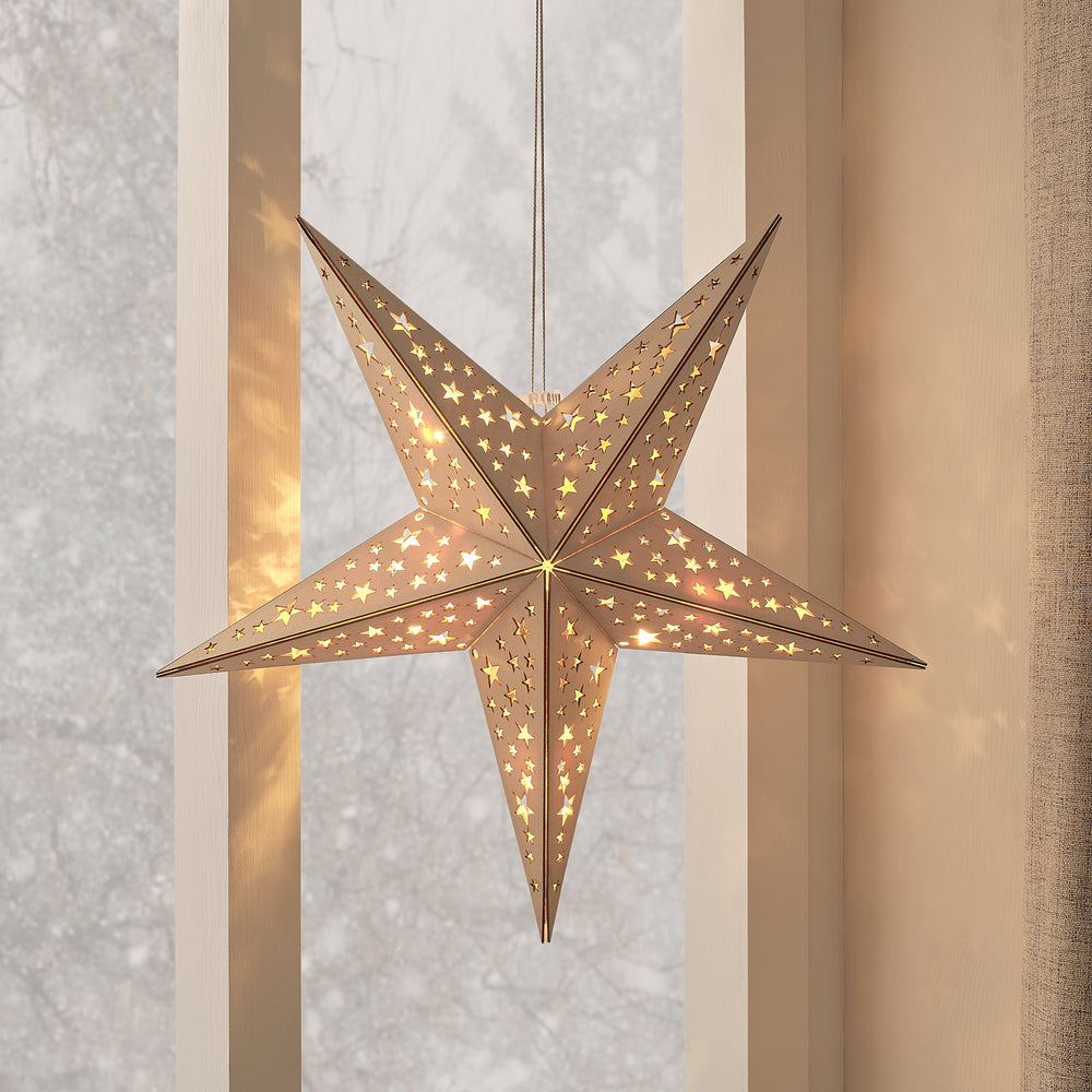 Étoile Lumineuse en Bois de 45 cm à Suspendre avec Télécommande