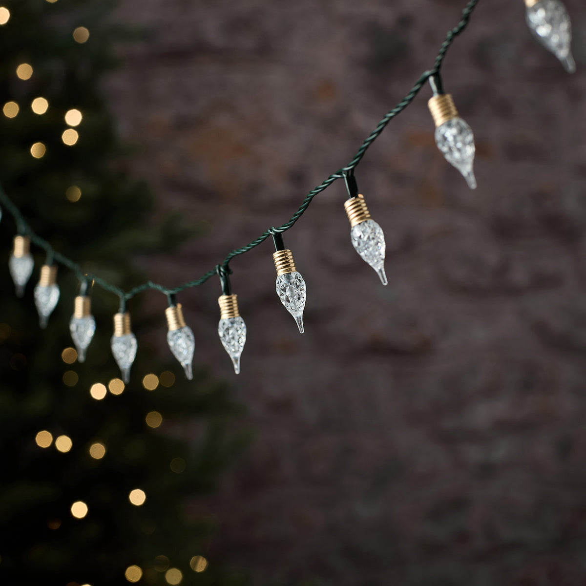 Guirlande Lumineuse Vintage d’Extérieur à 50 Gouttes Facettées Blanc Chaud