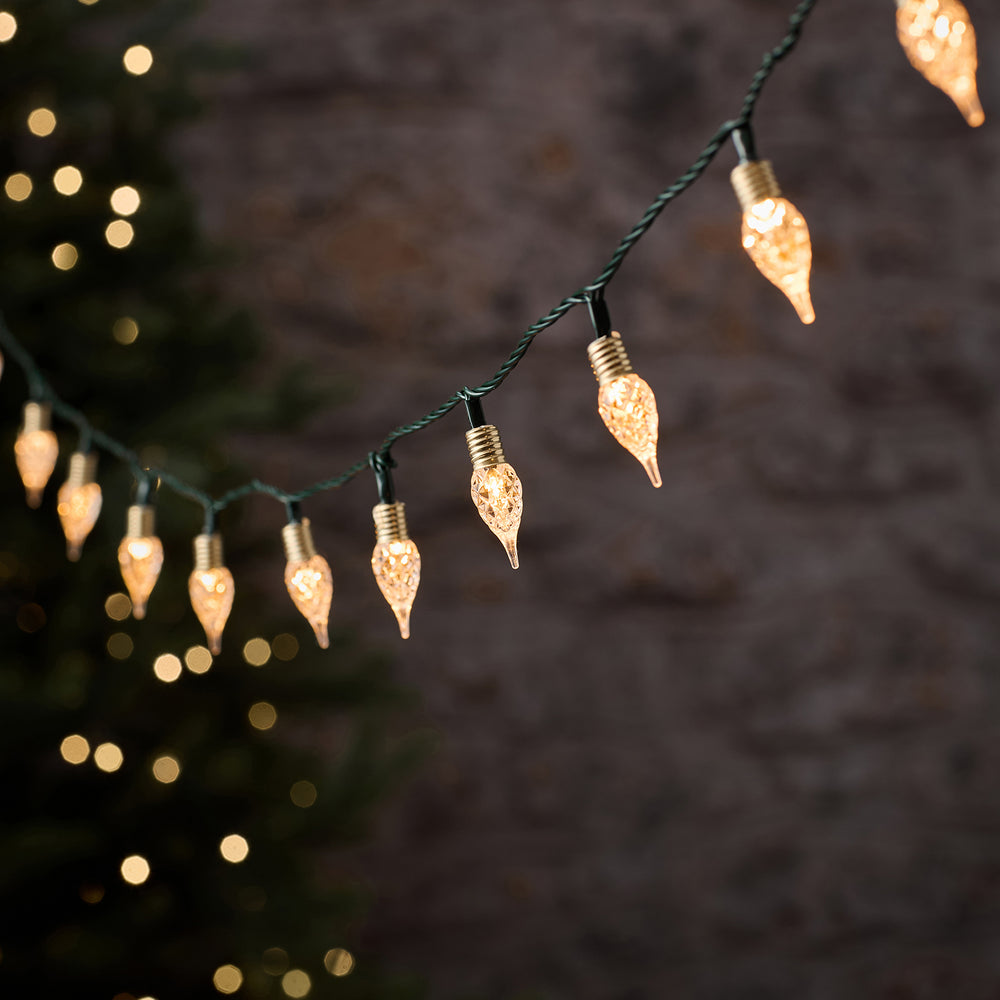 Guirlande Lumineuse Vintage d’Extérieur à 50 Gouttes Facettées Blanc Chaud