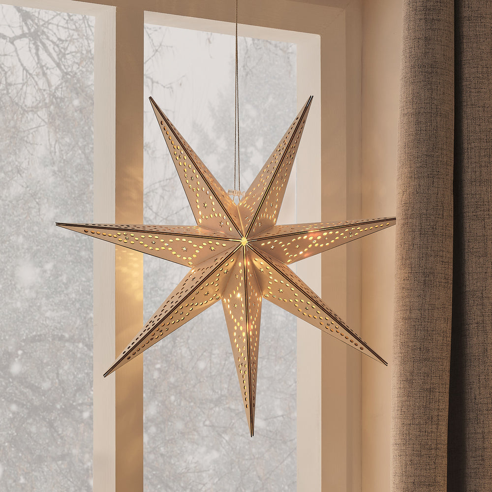 Étoile Lumineuse en Bois de 50 cm à Suspendre avec Télécommande