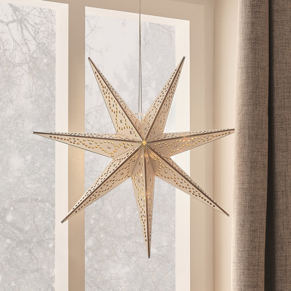 Étoile Lumineuse en Bois de 50 cm à Suspendre avec Télécommande