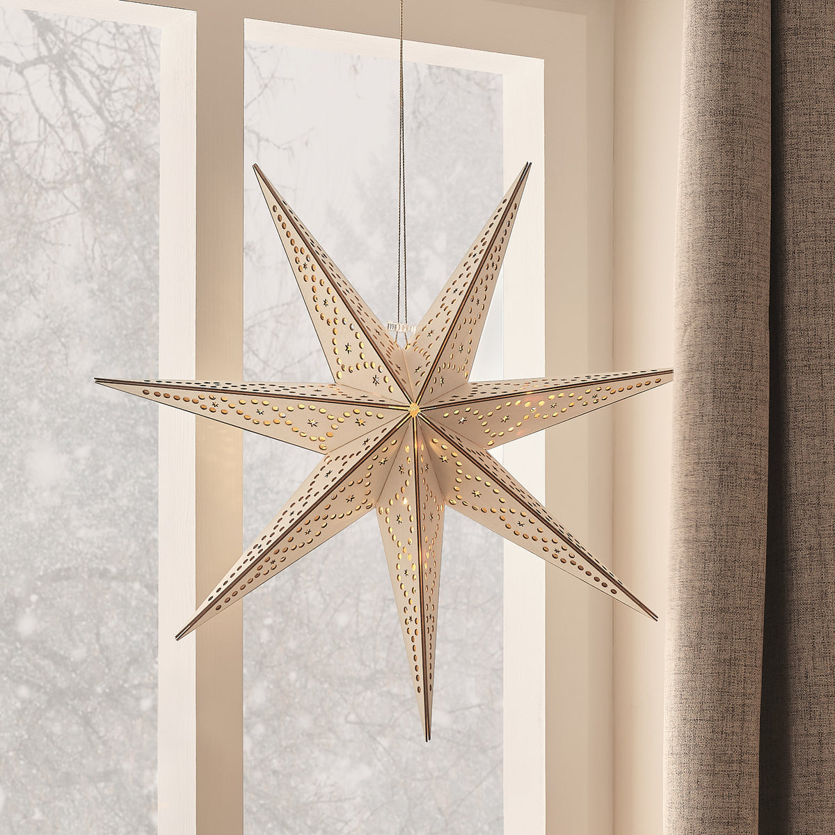 Étoile Lumineuse en Bois de 50 cm à Suspendre avec Télécommande