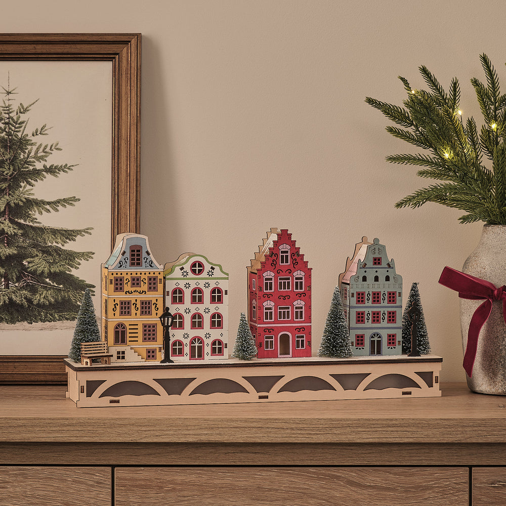 Scène de Noël Village d’Hiver Lumineuse en Bois