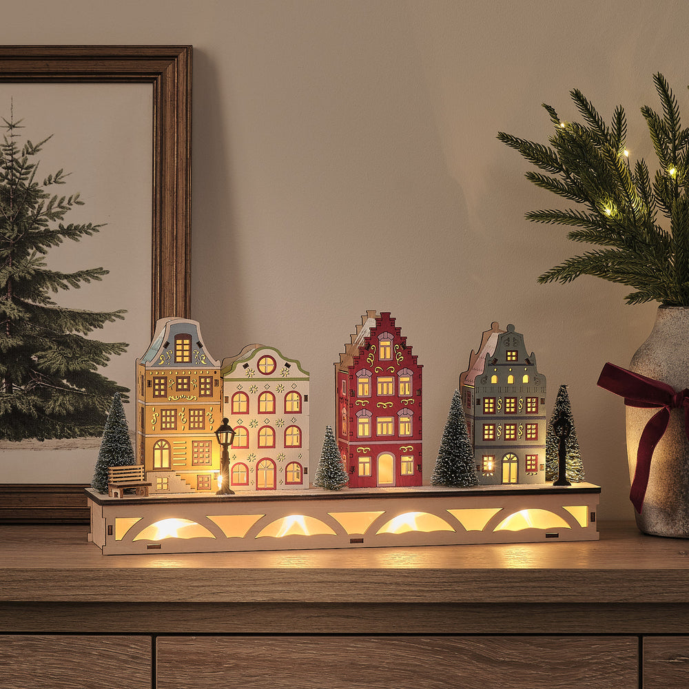 Scène de Noël Village d’Hiver Lumineuse en Bois