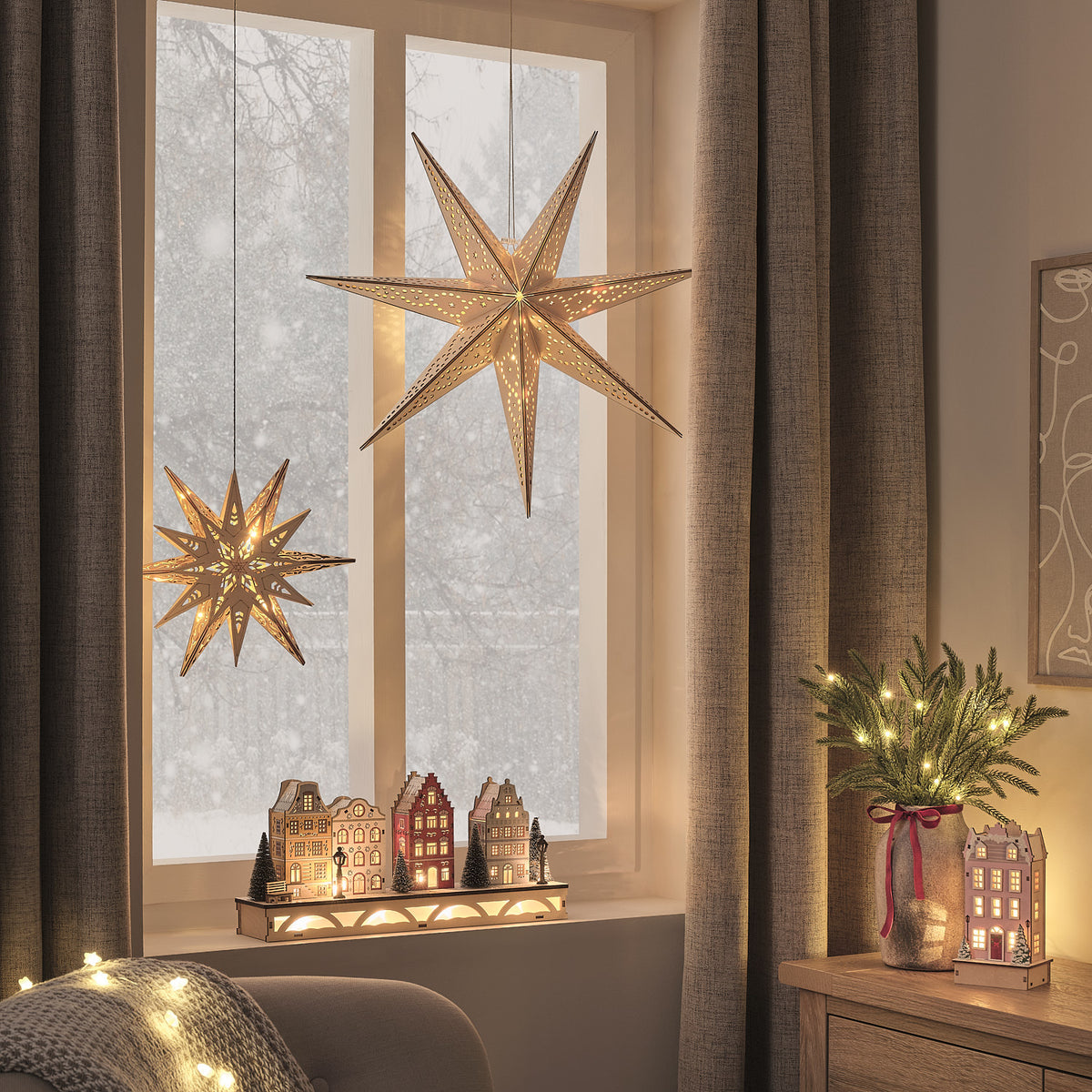 Scène de Noël Village d’Hiver Lumineuse en Bois