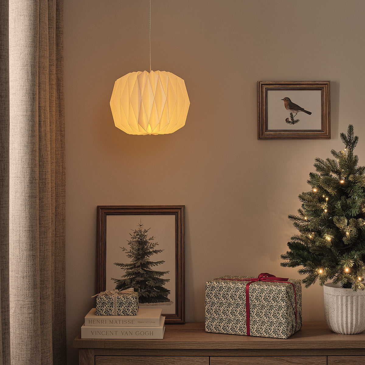 Suspension Lumineuse en Papier d’Extérieur à Piles