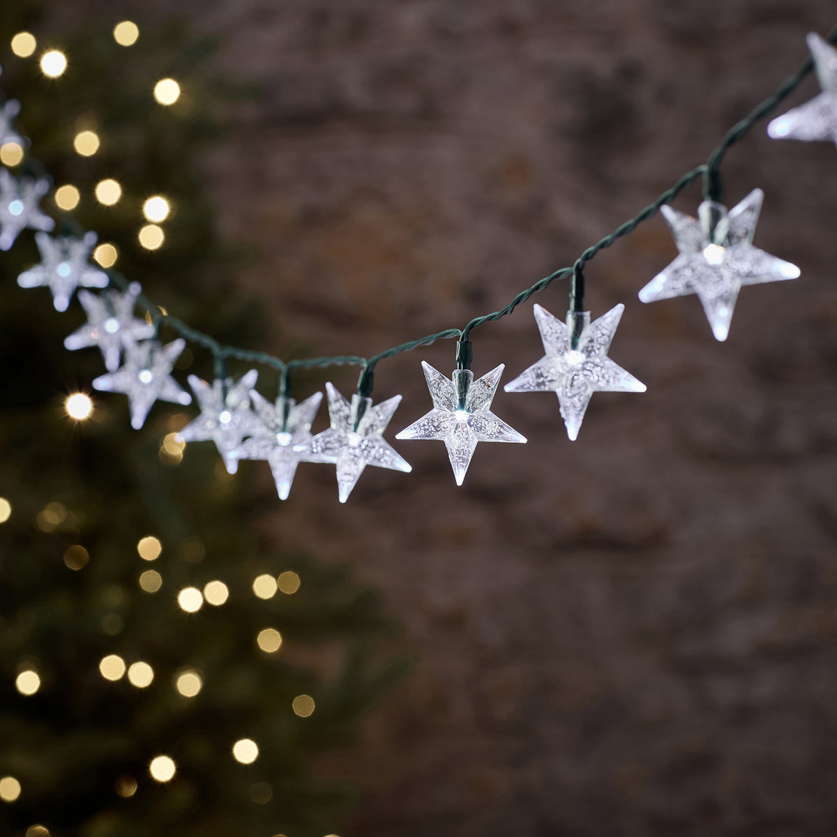 Guirlande Lumineuse d’Extérieur à 50 Étoiles Bulles Bicolores sur Câble Vert