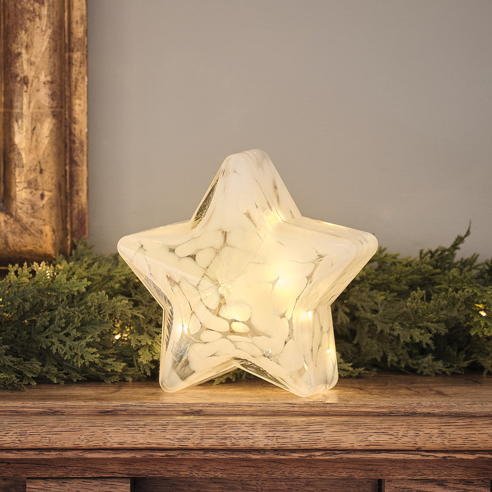 Étoile Lumineuse en Verre Effet Confettis Champagne