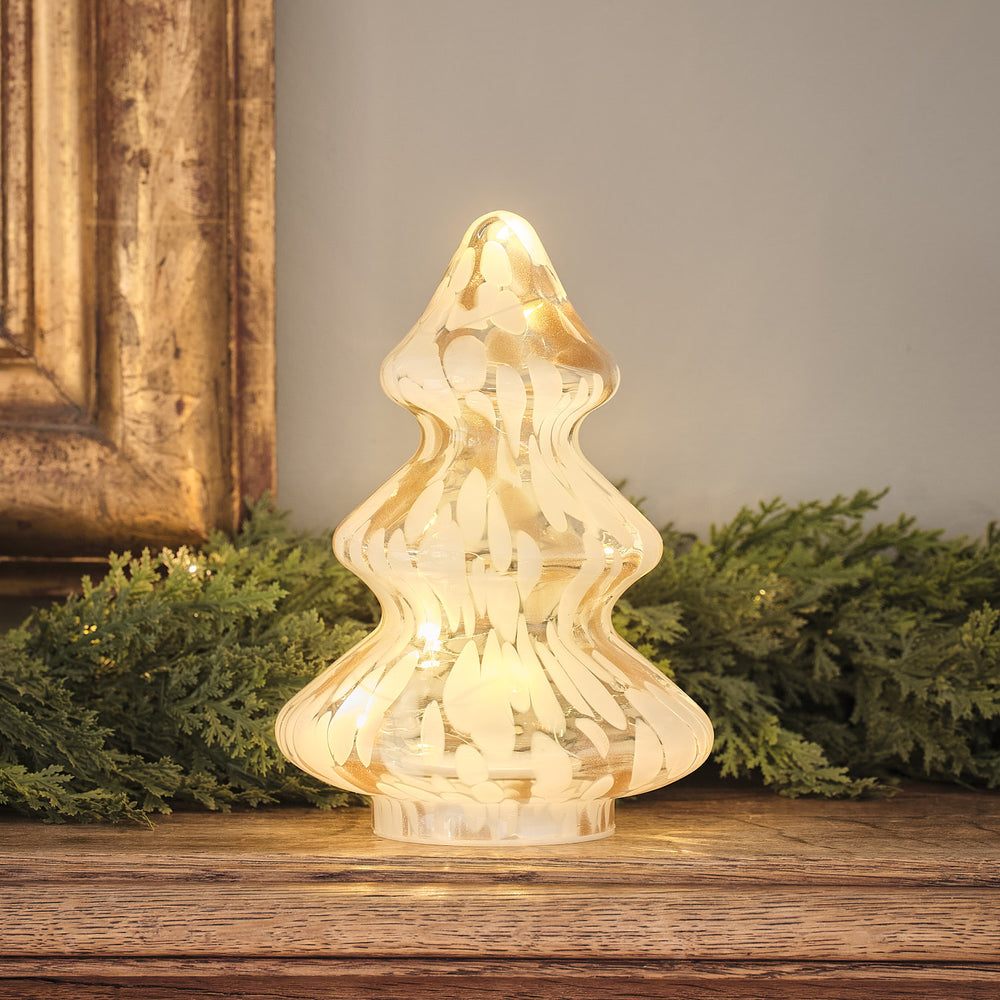 Sapin de Noël Lumineux en Verre Effet Confettis Champagne