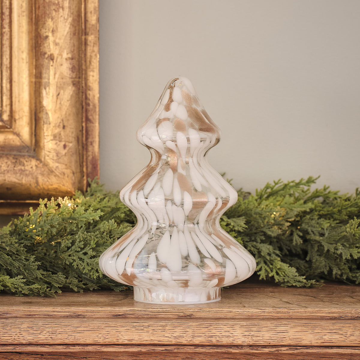 Lot Étoile et Sapin Lumineux en Verre Effet Confettis Champagne
