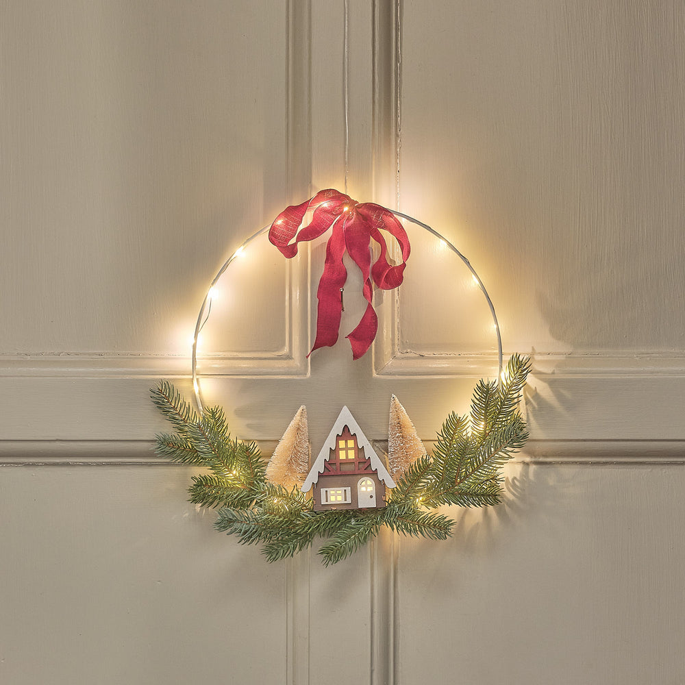Demi-Couronne Lumineuse de Noël avec Maisons et Sapins