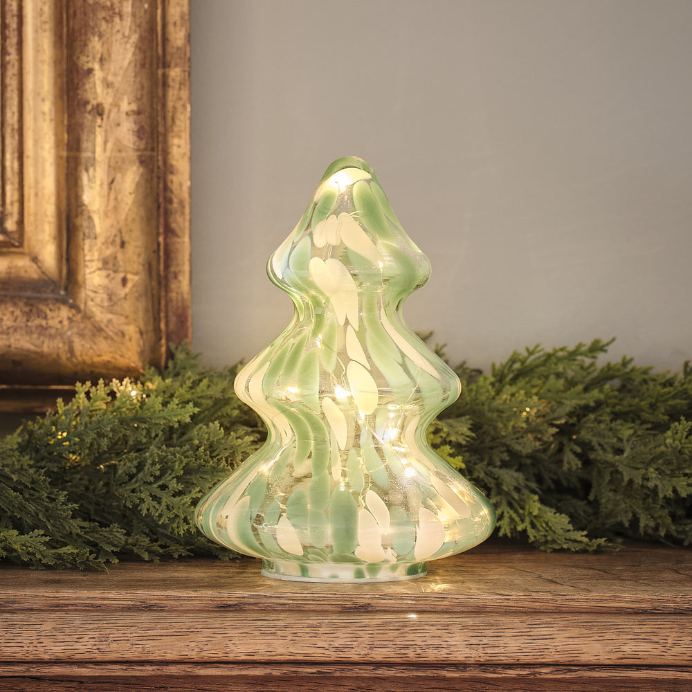 Sapin de Noël Lumineux en Verre Effet Confettis Vert