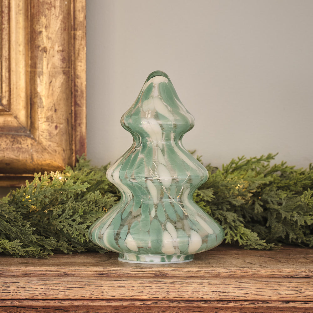 Sapin de Noël Lumineux en Verre Effet Confettis Vert