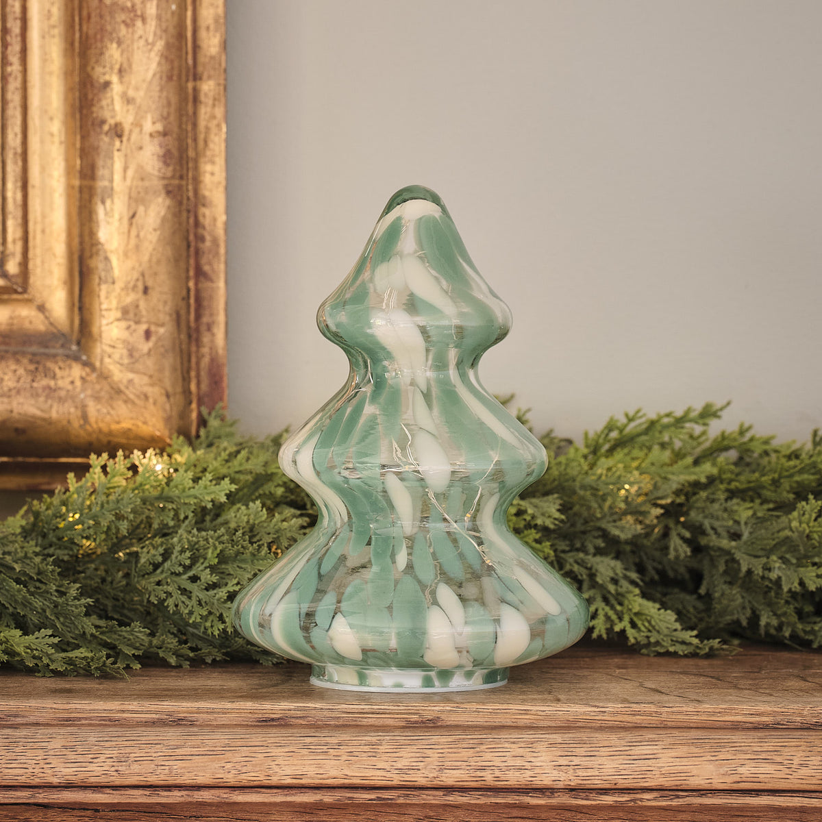 Sapin de Noël Lumineux en Verre Effet Confettis Vert