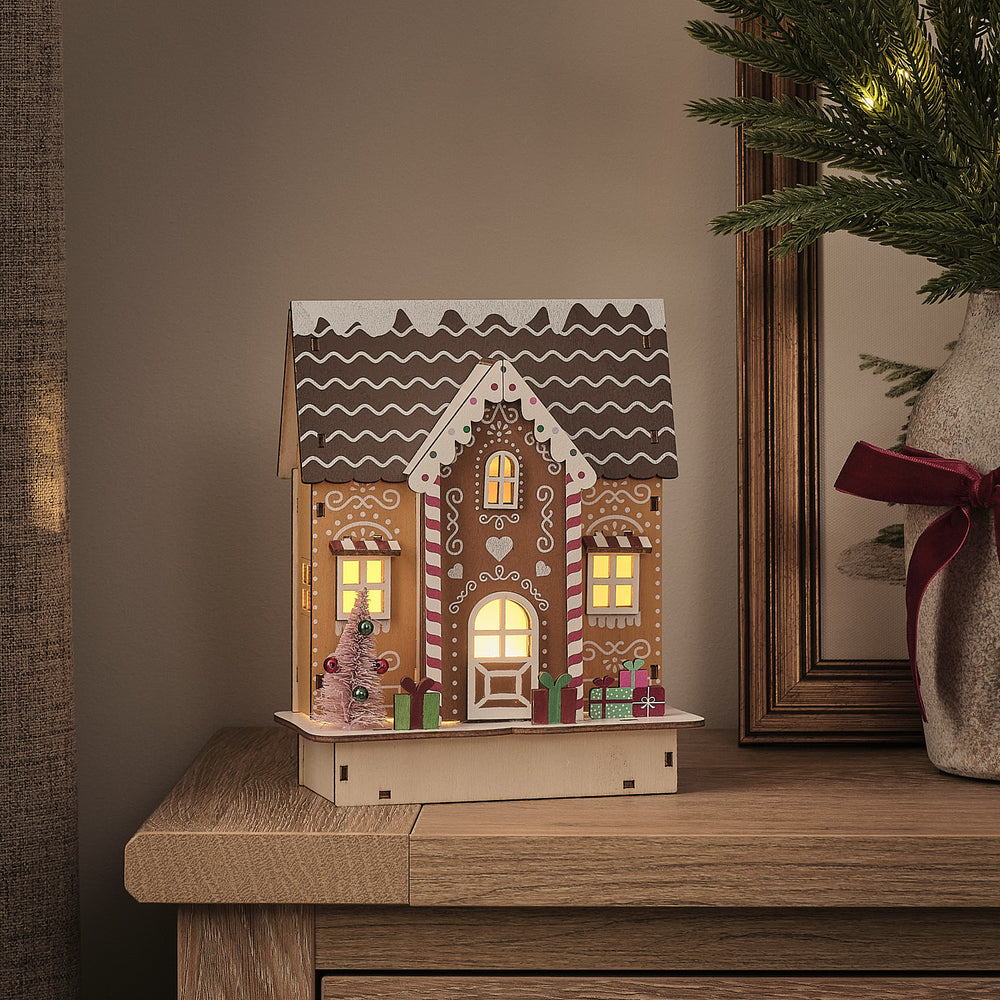 Scène de Noël Maison Pain d’Épices Lumineuse en Bois