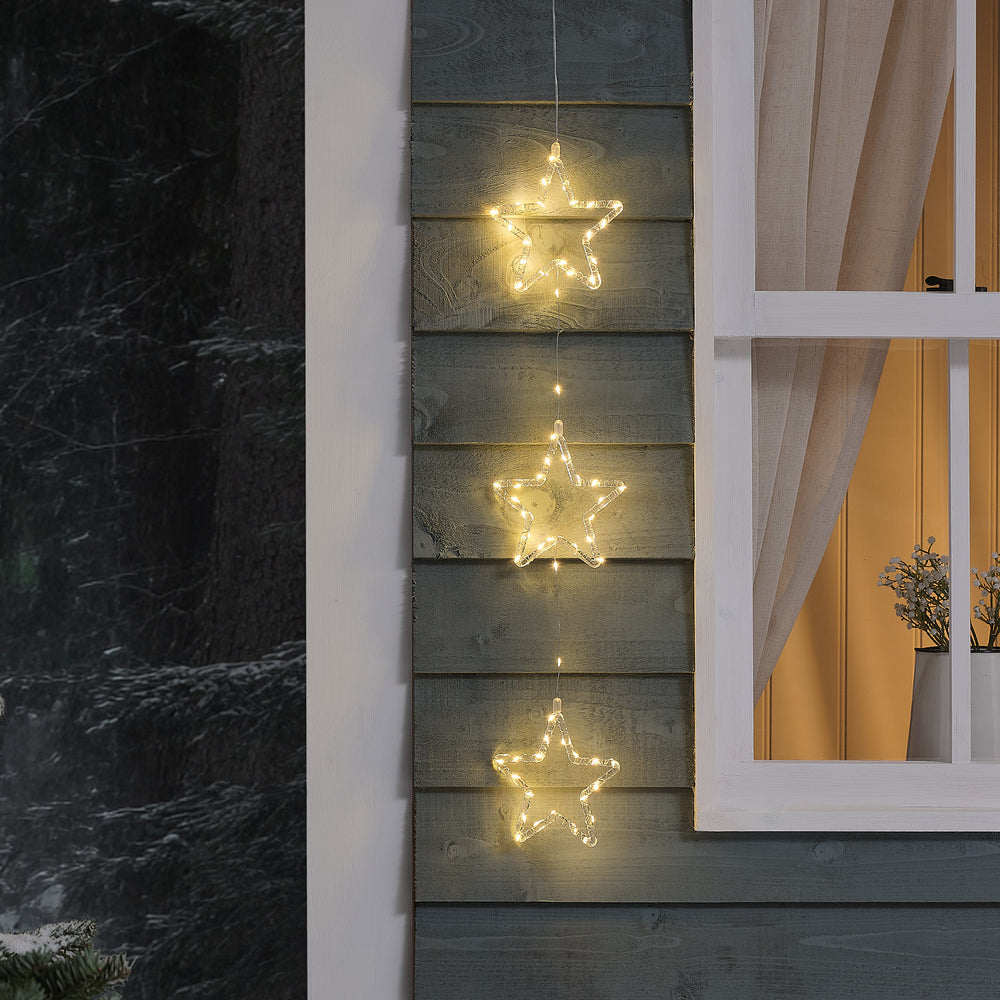 Cascade de 3 Étoiles Lumineuses d’Extérieur en Acrylique à Suspendre
