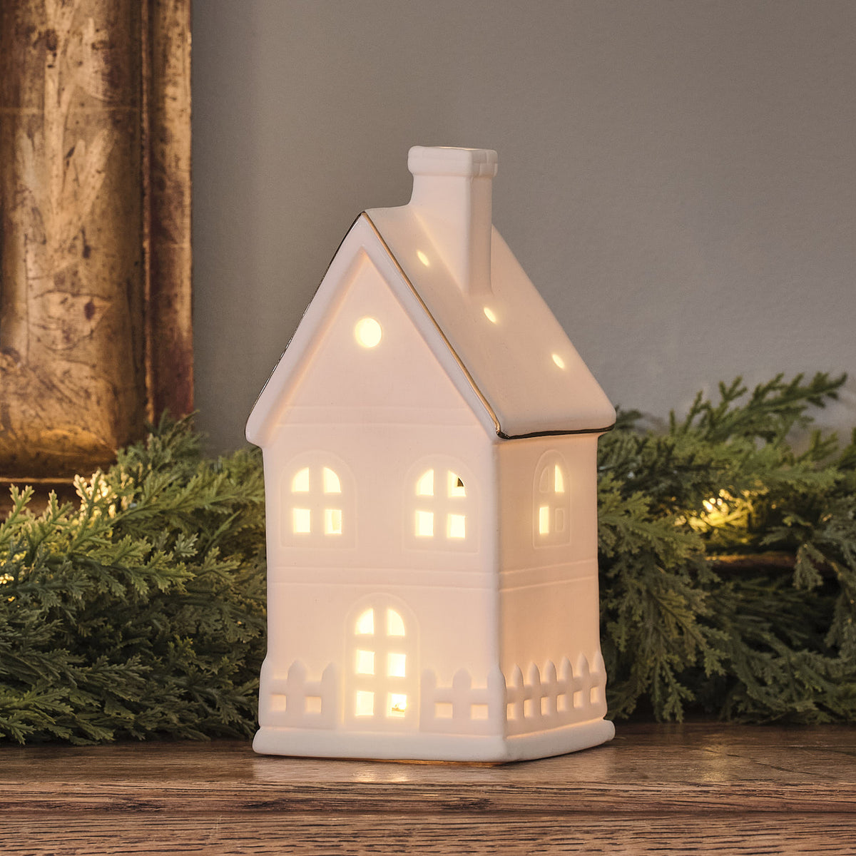 Lot de 2 Maisonnettes Lumineuses en Céramique Blanche