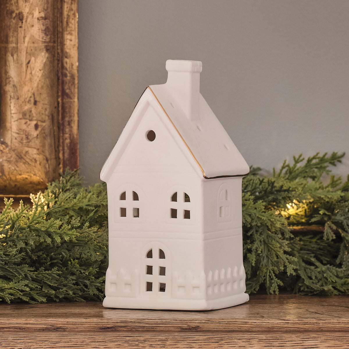 Lot de 2 Maisonnettes Lumineuses en Céramique Blanche