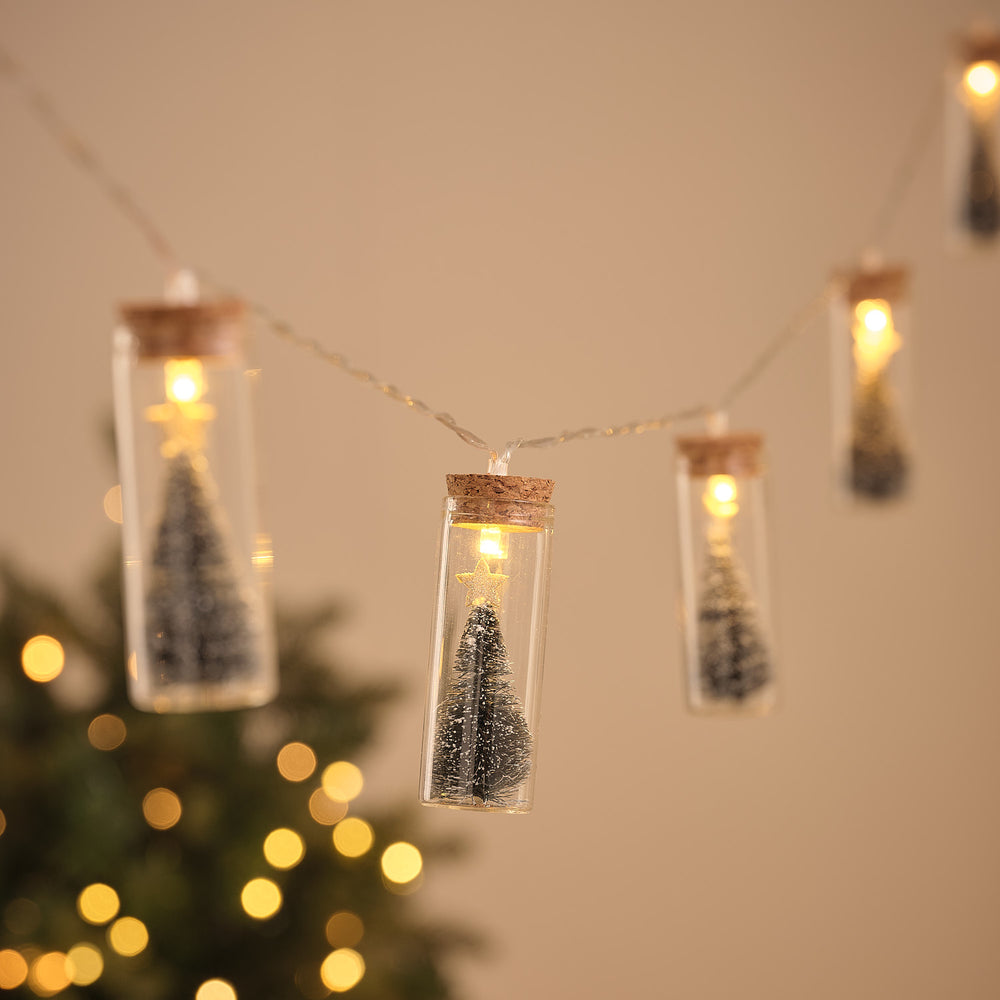 Guirlande Lumineuse à 10 Flacons en Verre avec Sapins de Noël Étoilés